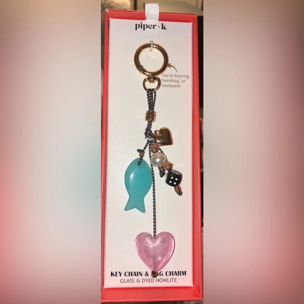 PIPER K Sea Ocean Life Love Glass & Howlite Multiple Charm Bag Keychain NEW NWT